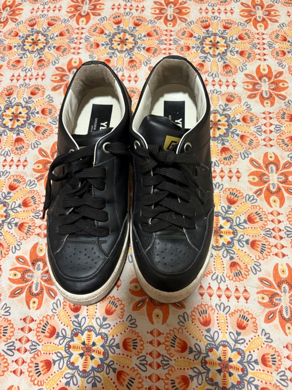 Golden Goose Black Leather Lace-Up Sneakers with White Soles